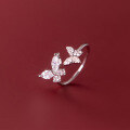 wholesale S925 full diamond butterfly open ring, Korean style minimalist and elegant women's jewelry R00339-0-0