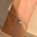 wholesale 925 Sterling Silver Olive Rice Grain Heart Best Friend Bracelet for Women Ins Minimalist Design Small Fresh Style Heart-shaped Accessory-0-1