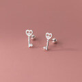 wholesale S925 Silver Korean-style Single Diamond Heart Stud Earrings Key Simple and Fresh with Threaded Earrings M02747-0-2