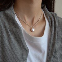 wholesale S925 Sterling Silver Baroque Button Pearl Necklace with Sparkling and Stylish Light Luxury Collarbone Chain Y00456-S925 Silver Necklace>925 Silver