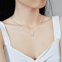 S925 Sterling Silver Moissanite Iridescent Rapeseed Chain Necklace-(50 points) Inlaid with red moissanite  925 silver