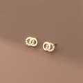 wholesale S925 silver earrings, Korean-style, elegant, simple, and fresh, interlocking hoop with diamond inlay, ear accessories M01053-0-0