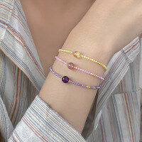 wholesale S925 Silver Exquisite Korean Style Internet Celebrity Live Broadcast Same-Ins Trend Fresh and Sweet Colored Bead Bracelet S7204-Pink 925 silver