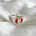 wholesale S925 Sterling Silver Red Resin Apple Core Ring, Niche, Personalized, Fresh, and Playful Gift-0-2