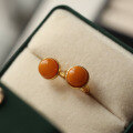 wholesale S925 Silver Fashion Natural Old Beeswax Mantou Ear Studs with Honey Beeswax Chicken Oil Yellow Round Shape for Women-0-1