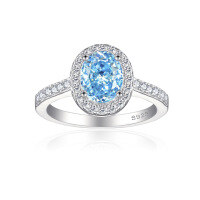 wholesale S925 Sterling Silver 15ct Gemstone Ring for Women with High-End Feel, 6*8 Ice Flower Cut-Fireworks G-38 Blue Diamond US size 8#