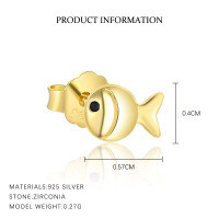 wholesale S925 Sterling Silver Animal Black Zircon Light Luxury Earrings, Women's Fashion Retro Trendy Minimalist Earrings-E5107-Gold/Single 925 Silver