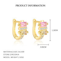 wholesale S925 Sterling Silver Super Sparkly Square Zirconia Earrings For Women, French Minimalist Design, Luxury European Style-E5341-Gold 925 Silver