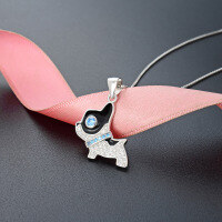 wholesale 925 Sterling Silver Temu Cross-Border Best-Seller Cute Pug Pendant Necklace for Women, Drip-Enameled Bagu Dog Adjustable Collarbone Chain-White gold single pendant - without chain 925 silver