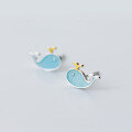 wholesale S925 Sterling Silver Small Whale Stud Earrings for Women, Korean Style Small Fresh Blue Fish Cute Marine Animal Earrings E6805-0-4