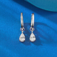 wholesale S925 Sterling Silver 5*7 Pear-shaped Small Diamond Earrings Ear Clips, European and American Cross-border Live Streaming Style for AliExpress-E631 Gold Earrings 925 Silver