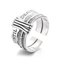 wholesale S925 Sterling Silver Wide Wrap Bondage Good Meaning English Letter Open Ring Hip Hop Style Ring-0-4
