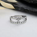 wholesale S925 Sterling Silver Retro Double-Layer Twisted Cross Black Silver Ring, Hot Selling Trendy Hip-Hop Rave Index Finger Ring-0-3