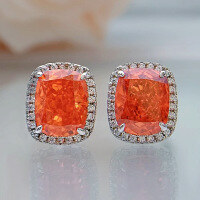 wholesale Silver metal material, Zhuo Zhifan Jewelry Padparadscha high carbon diamond earrings set with 8*10 exquisite and ethereal women's ear accessories-Purple 925 silver