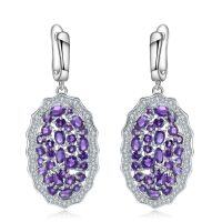 wholesale S925 Silver Luxury Natural Amethyst Stud Earrings with Group-Set High-End Natural Gemstones-Natural Amethyst &gt;925 Silver