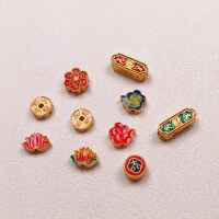 wholesale S925 silver gold-plated enamel dripping oil lotus auspicious cloud barrel bead accessories bracelet DIY semi-finished new product special offer-Money from all directions