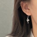 wholesale 999 Silver Geometric Hook Earrings, Light Luxury, Niche, Elegant, Fashionable, High-end, Korean-style Trendy-0-2