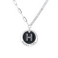 wholesale S925 Sterling Silver Korean Style Circle Pendant with Zircon Letter H Plaque Necklace, Minimalist Design Collarbone Chain-0-4