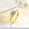 14K Gold Plated S925 Silver 1 Carat 65MM Round Moissanite Women's Ring-0-3