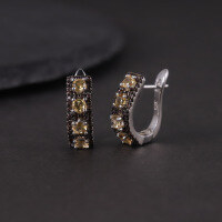 wholesale S925 Sterling Silver with Crystal and Topaz, Small Niche Design Gemstone Earrings, Colored Retro Ear Clips for Women-Natural brown crystal earrings