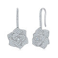 wholesale S925 sterling silver plated gold D-color moissanite camellia ear hooks with luxurious tassel and full diamond, in the style of Instagram influencers-0-3