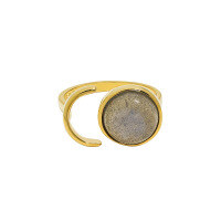 wholesale S925 Sterling Silver Korean Version Ins Minimalist Small Design Sense Geometric Circle Labradorite Textured Open Adjustable Ring for Women-18K Gold [No. 13/Adjustable] Opening adjustable