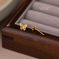 wholesale 18k Gold Plated S925 Sterling Silver Light Luxury Hollow Butterfly Earrings For Women, Fashionable And Elegant, Versatile Plain Silver Earrings-0-2