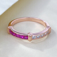 wholesale Rose Gold Plated 925 Sterling Silver Dual-Tone Red and White Zircon Fashion Slim Ring for Women, Premium Edition-R1296 Rose Gold 7