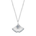 Sterling Silver Moissanite Inlaid Fan-Shaped Leaf Pendant Necklace-0-3