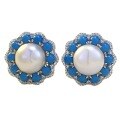 wholesale [925 Solid Silver Blue Turquoise Inlaid 12mm Pearl Ear Studs Fashion Elegant Ear Clips for Women, Zhuo Zhifan New]-0-4