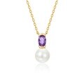 wholesale S925 Sterling Silver Fashionable Minimalist Natural Freshwater Pearl Necklace for Women with Amethyst Pendant Choker Wholesale-0-5