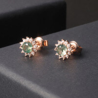 wholesale S925 Sterling Silver Petite and Exquisite Sunflower Moss Agate Gemstone Earrings with Design Sense, Natural Moss Agate Ear Accessories-Natural water grass agate earrings