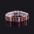 wholesale S925 Sterling Silver Elegant Three-Row Inlaid Natural Garnet Luxurious Gemstone Bracelet for Women, European and American Style-0-0