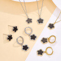 wholesale 925 Sterling Silver Black Agate Five-Leaf Clover Flower Earrings and Necklace Set, High-End Fashion Ins Cross-Border Jewelry Set-0-0