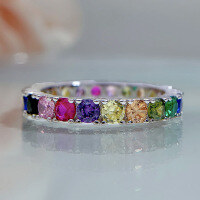 wholesale S925 Silver Zhuo Zhifang Jewelry New Cross-Border European and American Color Zircon Four-Prong Full Diamond Row Ring Wholesale Women's Ring Band-R270 Four-claw Color Ring No. 5