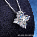 S925 Silver D Color Moissanite Four-Leaf Clover Pendant Necklace-0-0