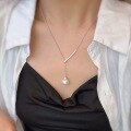 wholesale S925 Sterling Silver French-style Y-shaped Sliding Pearl Tassel Pendant Necklace with Large Australian White Pearl Shell Bead Collarbone Chain-0-0