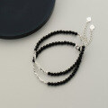 wholesale 925 Sterling Silver Korean-style Minimalist Versatile Knot Beaded Bracelet Stackable Black Agate Elegant Jewelry S6662-0-2