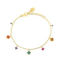 wholesale S925 Sterling Silver Lucky Four-Leaf Flower Mini Bracelet for Women, French Elegant Luxury Gift, Small Niche Design Stackable Hand Jewelry-Multi-Flower Bracelet - Colored Diamond Gold &gt; 925 Silver