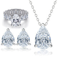 wholesale 925 Sterling Silver Full Diamond Square Ring, Pear-shaped Zircon Earrings, Teardrop Pendant Necklace 3-Piece Jewelry Set-Earrings TLED145 925 silver