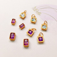wholesale S925 gold-plated silver natural amethyst topaz square bead accessories DIY semi-finished bracelet necklace strand-Amethyst Tiles
