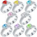 wholesale 925 Sterling Silver 1ct Color Gemstone Heart Combination Set Ring, High-End Luxurious Ice Flower Cut High-Carbon Diamond Heart Gemstone Ring-0-0