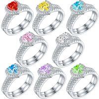 wholesale 925 Sterling Silver 1ct Color Gemstone Heart Combination Set Ring, High-End Luxurious Ice Flower Cut High-Carbon Diamond Heart Gemstone Ring-Fireworks G-40 White US size 10#