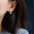 wholesale 18k gold plated sterling silver natural Hetian jade ice smoke purple bow earrings versatile ladies stud earrings manufacturer wholesale-0-3