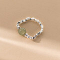 wholesale S925 Sterling Silver Ins Style Fresh and Delicate Engraved Bead and Crushed Silver Hetian Jade Ring Jewelry for Women R01772-0-1