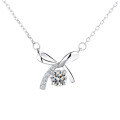 wholesale Rose Gold S925 Sterling Silver Bow Necklace for Women, Small and Chic Design, 05 Carat Moissanite Single Diamond Pendant Collarbone Chain-0-4