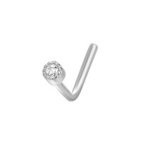 wholesale 925 Sterling Silver Single Round Cz Nose Ring With L-shaped For Women-White (Platinum)  925 Silver 20G (single)