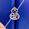 wholesale Sterling Silver New 4*6mm Egg-Shaped Ruby Auspicious Gourd Bracelet Chinese Style 17+3cm-0-6