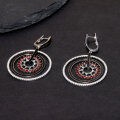 wholesale Designer-style natural garnet enamel earrings with a unique hoop design, 925 silver and colored gemstone earrings-0-1