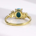 wholesale S925 Sterling Gold-Plated Fashion Ring for Women with High-Quality Synthetic Turquoise Stone, Exported-0-2